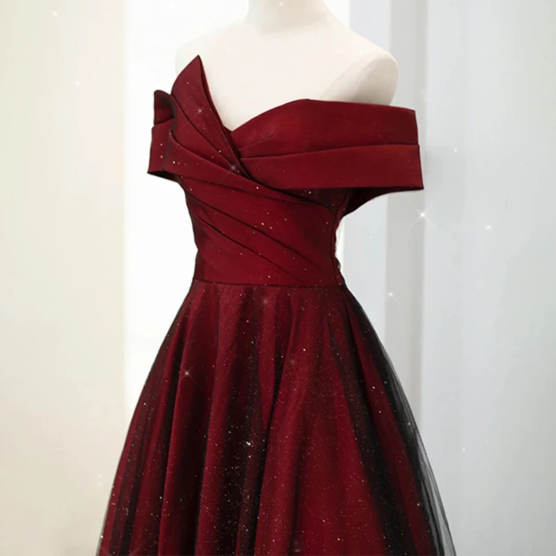 Off The Shoulder Burgundy Evening Dresses 2025 New Women's Tulle Glitter Long Party Gowns Elegant Female Lace Up Banquet Vestido
Off The Shoulder Burgundy Evening Dresses 2025 New Women's Tulle Glitter Long Party Gowns Elegant Female Lace Up Banquet Vestido