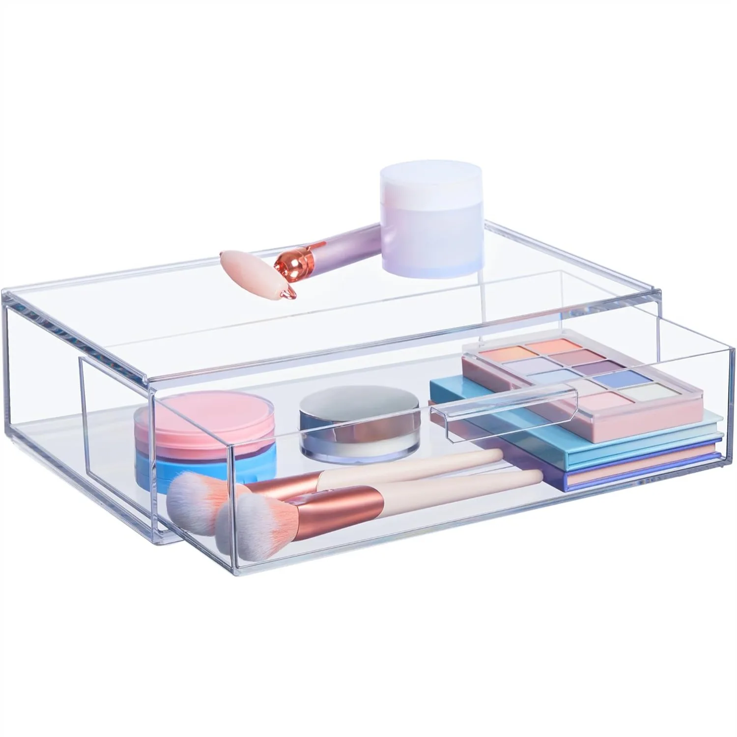 Stackable Clear Plastic Organizer Drawer for Cosmetics, Makeup, Beauty Supplies on Vanity - Made in USA
Stackable Clear Plastic Organizer Drawer for Cosmetics, Makeup, Beauty Supplies on Vanity - Made in USA