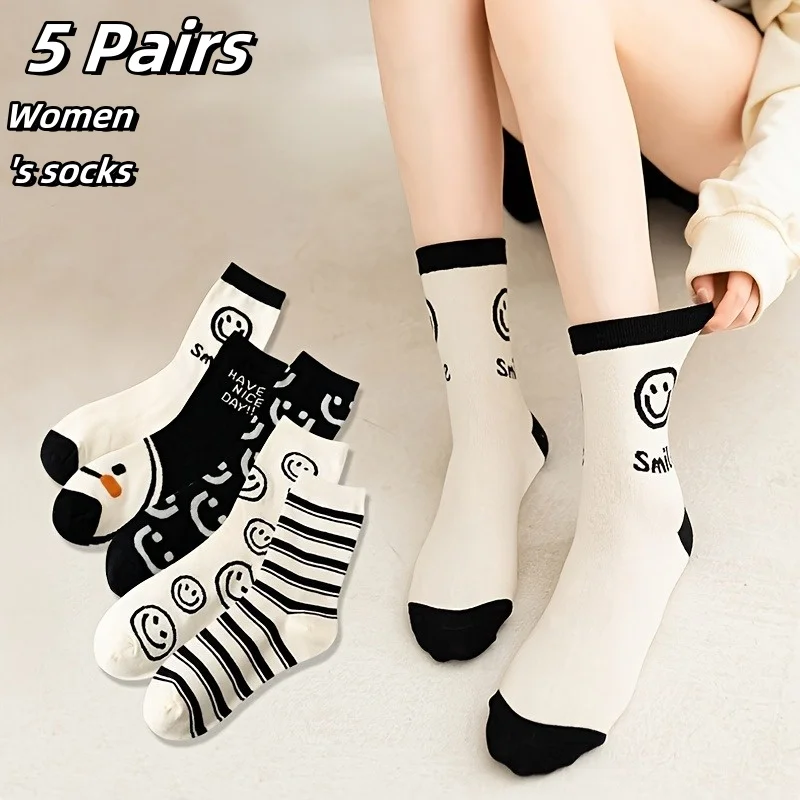 5 pairs of socks female ins tide net red smiley socks spring and fall mid-calf socks Korean version of the hundred cartoon socks
5 pairs of socks female ins tide net red smiley socks spring and fall mid-calf socks Korean version of the hundred cartoon socks