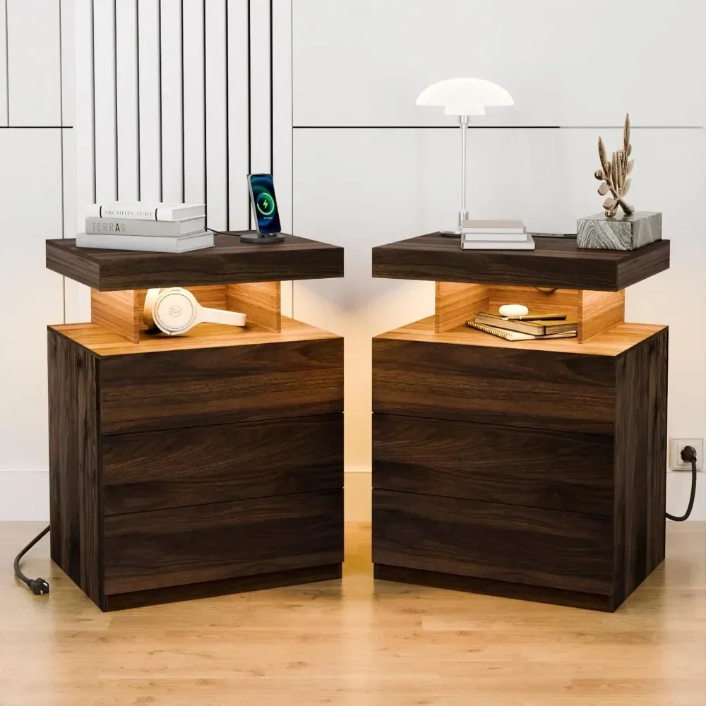 Set of 2 LED Nightstands with Wireless Charging Station Dark Walnut Bedside Table with Led Light Smart Nightstand USB Port
Set of 2 LED Nightstands with Wireless Charging Station Dark Walnut Bedside Table with Led Light Smart Nightstand USB Port