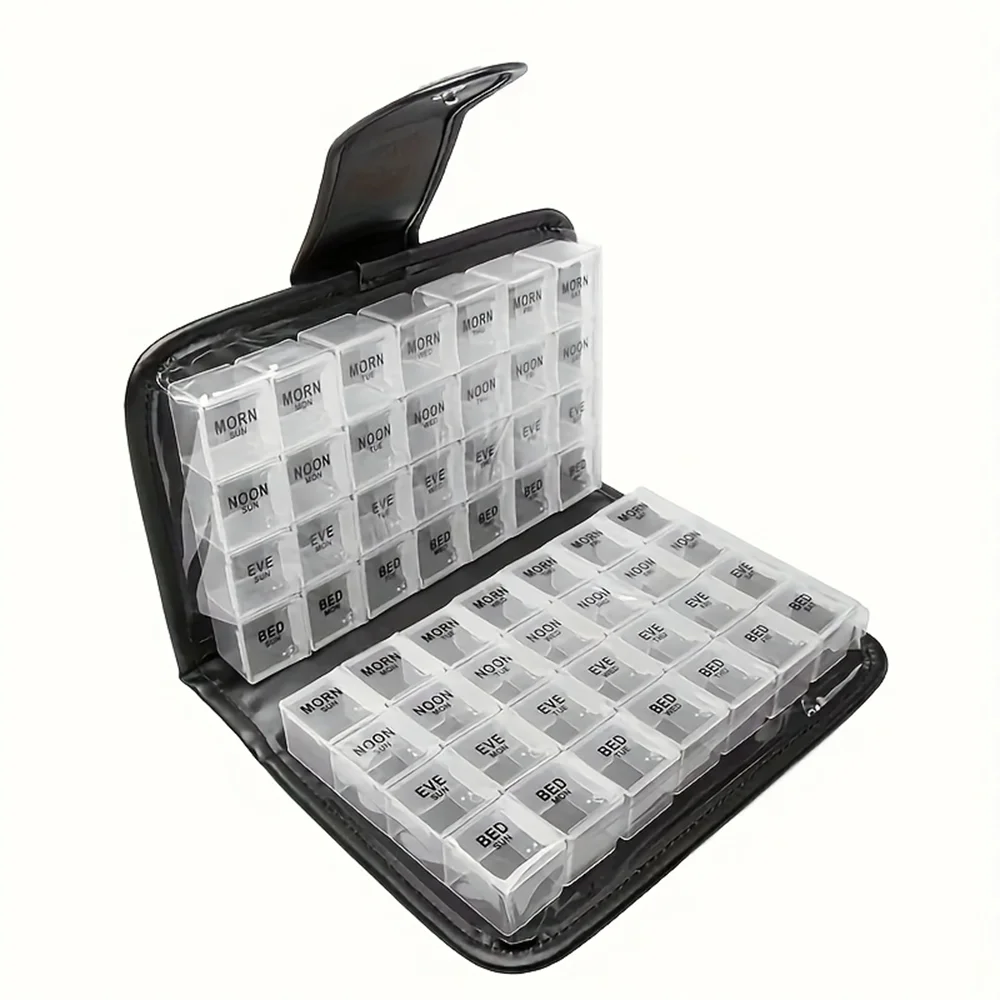 Compact 14-Day Pill Organizer with 56 Compartments, 56 Grid Leather Set Medicine Box, Medicine Storage Box, Leather Bag Medicine
Compact 14-Day Pill Organizer with 56 Compartments, 56 Grid Leather Set Medicine Box, Medicine Storage Box, Leather Bag Medicine