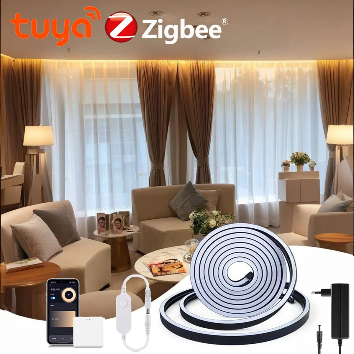 Zigbee Lighting Fixtures Black Neon Light Strip Soft Flexible Real Silica Gel Tube Compatible With Alexa Assistant Google Voice
Zigbee Lighting Fixtures Black Neon Light Strip Soft Flexible Real Silica Gel Tube Compatible With Alexa Assistant Google Voice