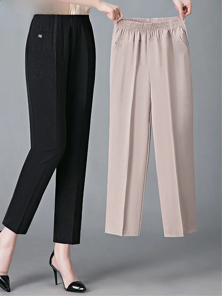 Легкие свободные брюки прямого кроя для мам, летняя модная женская одежда, женские брюки свободного кроя длиной девять десятых
Легкие свободные брюки прямого кроя для мам, летняя модная женская одежда, женские брюки свободного кроя длиной девять десятых