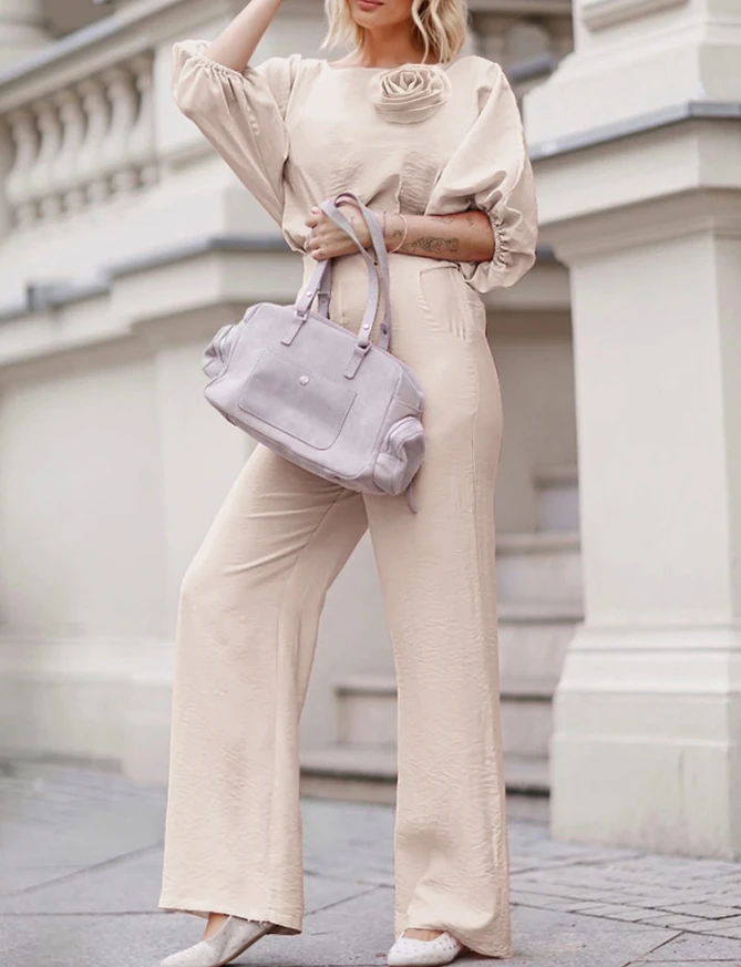 Fashion 2025 Women's 2 Pieces Outfit 3D Flower Decor Lantern Sleeve Top and Casual Strechy Waist Wide Leg Pants Set
Fashion 2025 Women's 2 Pieces Outfit 3D Flower Decor Lantern Sleeve Top and Casual Strechy Waist Wide Leg Pants Set