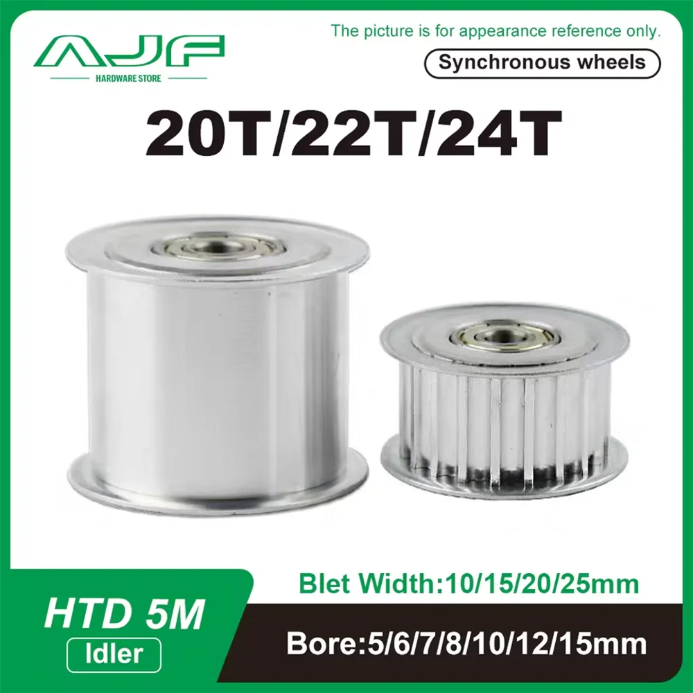 Idler HTD 5M 20T/22T/24Teeth Pulley Tensioner Wheel Bore 5-15mm with Bearing Guide Synchronous Pulley Width 10/16/21/27mm
Idler HTD 5M 20T/22T/24Teeth Pulley Tensioner Wheel Bore 5-15mm with Bearing Guide Synchronous Pulley Width 10/16/21/27mm