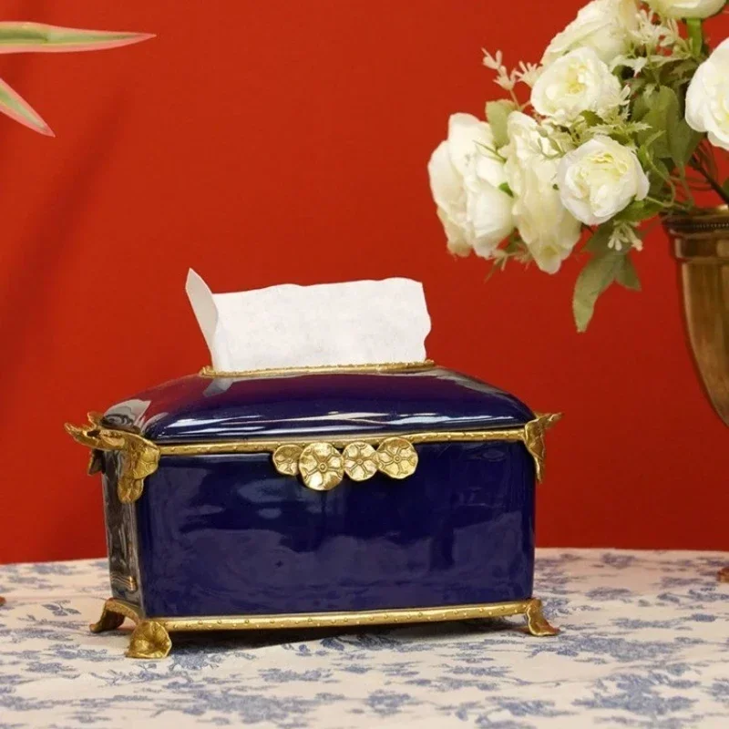 Blue Ceramic with Copper Handmade Luxury Tissue Box Coffee Table Tissue Box Home Decoration European Style Ornaments
Blue Ceramic with Copper Handmade Luxury Tissue Box Coffee Table Tissue Box Home Decoration European Style Ornaments