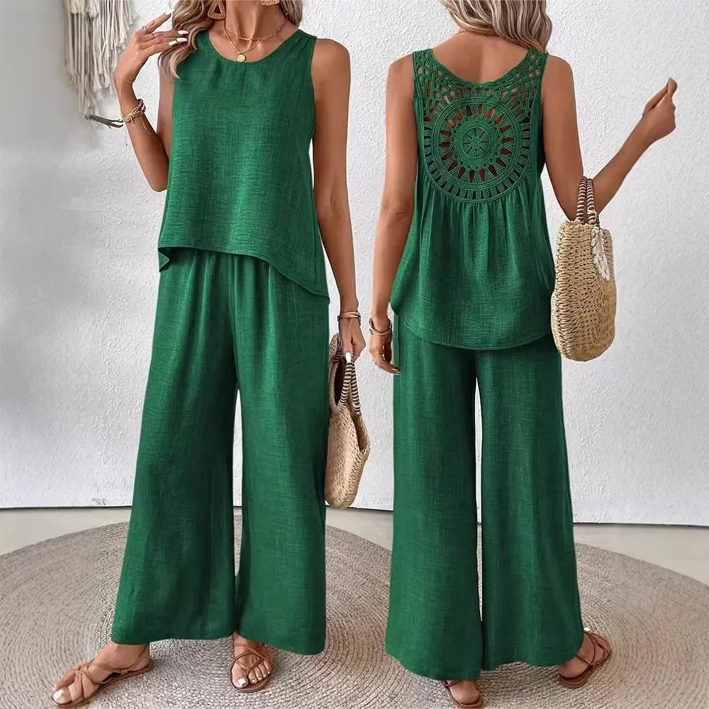 2 Pieces Set For Woman Tank Top Summer Hollow Out Casual Vest Back Cutout Crochet Back Sleeveless Top Olive Green Loose Fit
2 Pieces Set For Woman Tank Top Summer Hollow Out Casual Vest Back Cutout Crochet Back Sleeveless Top Olive Green Loose Fit
