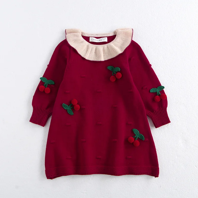Winter Korean Style Girls' Knitted Sweater Dress with 3D Cherry Embroidery Cute Sweet Princess Dress for Toddler Kids Outfit
Winter Korean Style Girls' Knitted Sweater Dress with 3D Cherry Embroidery Cute Sweet Princess Dress for Toddler Kids Outfit