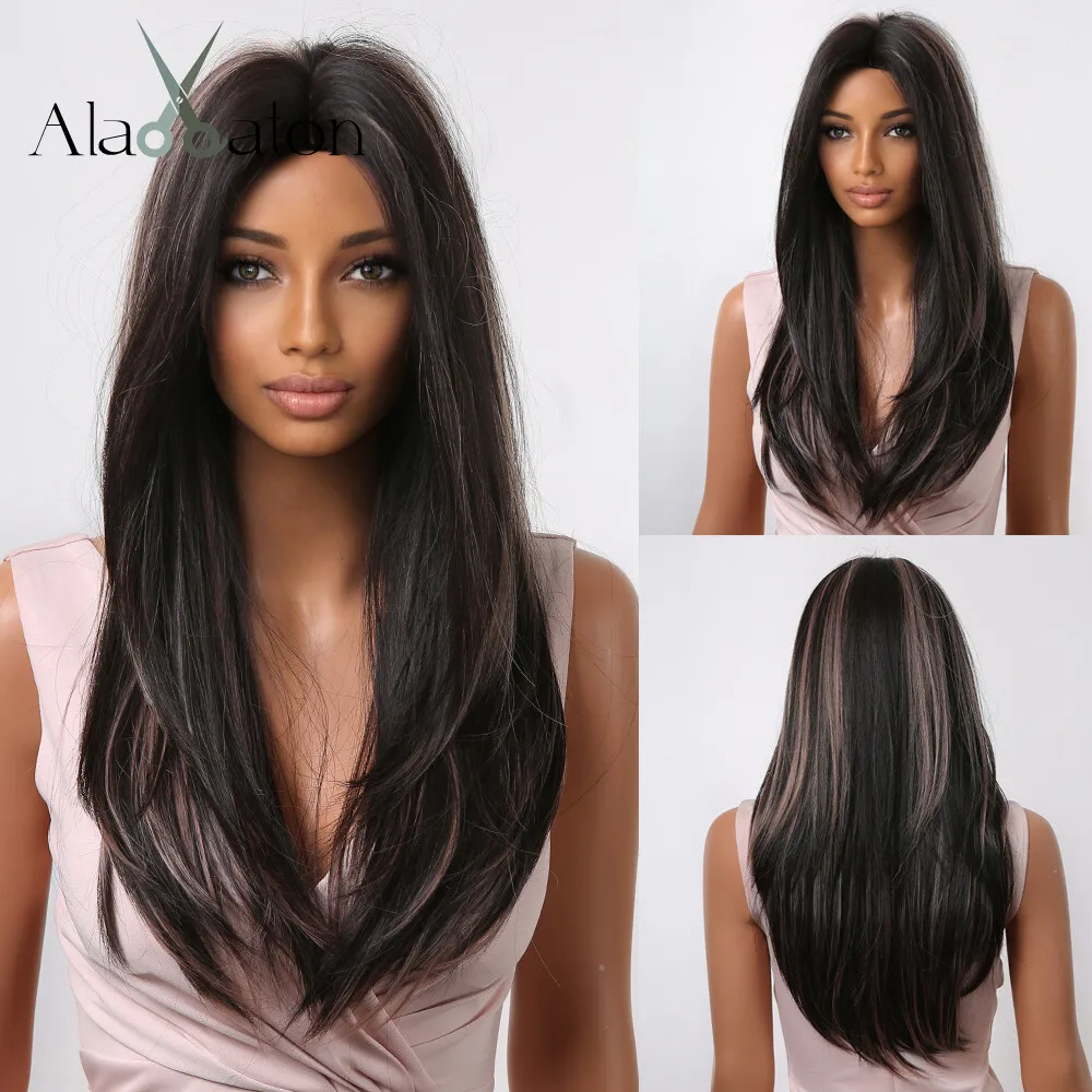 Black Synthetic Wig with Blonde Highlights Long Straight Layered Wigs for Women
Black Synthetic Wig with Blonde Highlights Long Straight Layered Wigs for Women