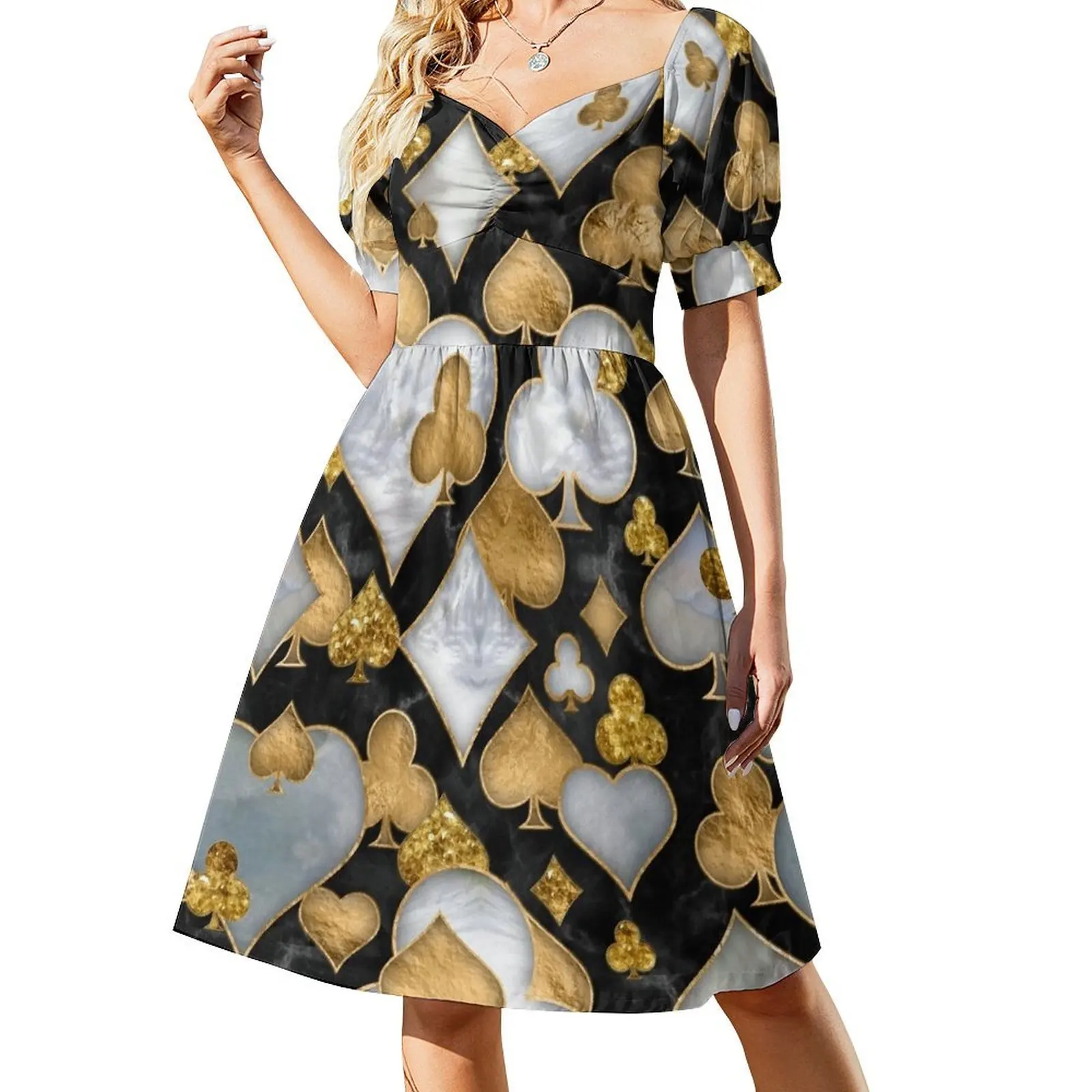 Card Suits Symbols pattern - Black, Pearl and Gold Short Sleeved Dress women's dresses luxury Dress woman Dress
Card Suits Symbols pattern - Black, Pearl and Gold Short Sleeved Dress women's dresses luxury Dress woman Dress