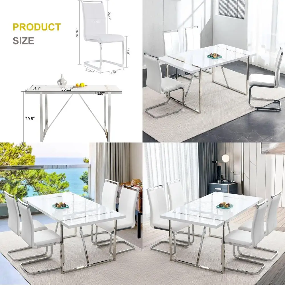 White 4-Piece Modern Dining Set With Leather Chairs
White 4-Piece Modern Dining Set With Leather Chairs