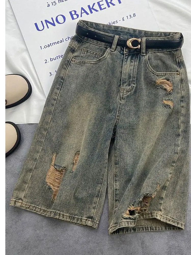 High Waist Slimming A-Line 5-Point Denim Shorts Women's Summer New Style Straight Leg Medium Length Pants Tear Design Commute...
High Waist Slimming A-Line 5-Point Denim Shorts Women's Summer New Style Straight Leg Medium Length Pants Tear Design Commute...