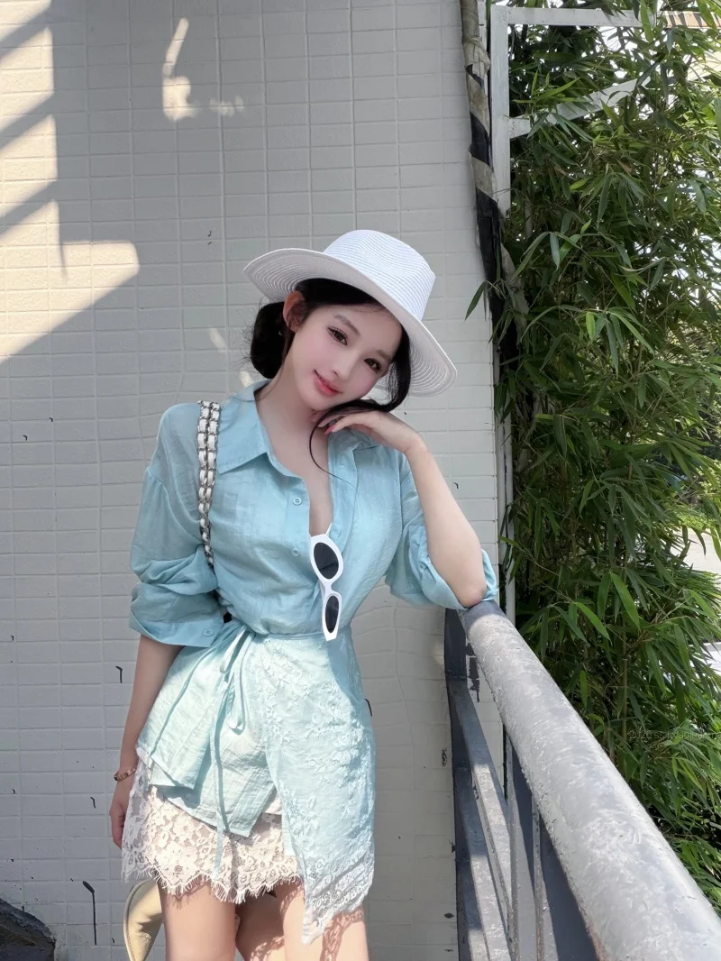 Elegant Long Sleeve Lace Trim Halter Neck Summer Shirt And Short Skirt Two Piece Set Women's Fashionable Ensemble High Waist
Elegant Long Sleeve Lace Trim Halter Neck Summer Shirt And Short Skirt Two Piece Set Women's Fashionable Ensemble High Waist