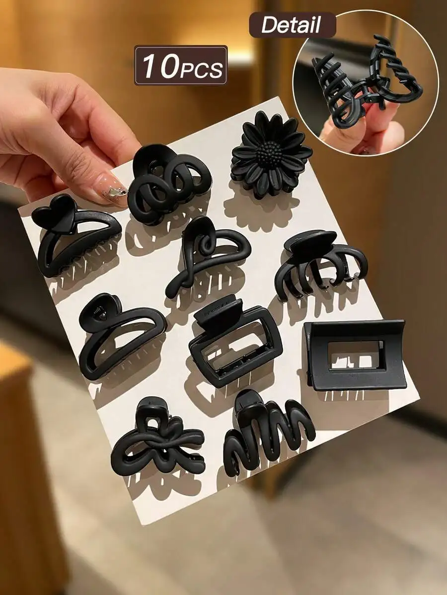 10pcs Black Matte Hair Claws For Women, Versatile Hair Accessories Set, Minimalist Style Claw Clips
10pcs Black Matte Hair Claws For Women, Versatile Hair Accessories Set, Minimalist Style Claw Clips