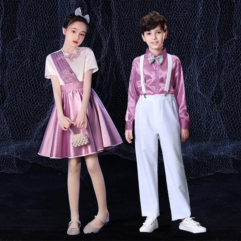 Primary and secondary school students choir costumes boys and girls June 1 stage performance recitation dress gauze skirt
Primary and secondary school students choir costumes boys and girls June 1 stage performance recitation dress gauze skirt