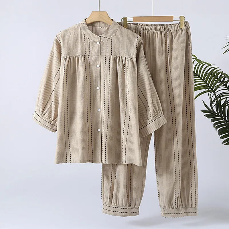 Pijama Feminino, повседневный комплект одежды для сна, модный полосатый комплект из 100% хлопка, весенне-осенняя домашняя одежда, удобные пижамы для женщин, костюм
Pijama Feminino, повседневный комплект одежды для сна, модный полосатый комплект из 100% хлопка, весенне-осенняя домашняя одежда, удобные пижамы для женщин, костюм