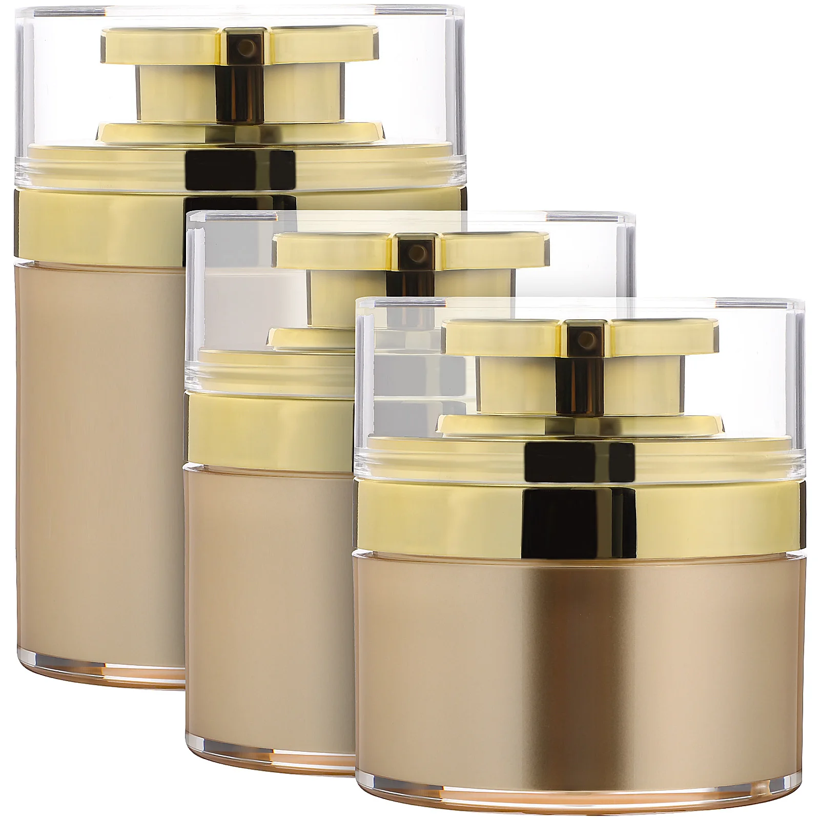 3 pcs Lotion Bottle Set 30ml 50ml 100ml Gold Press Pump Airless Containers Travel Skincare Vacuum Sealed Reusable Acrylic 
3 pcs Lotion Bottle Set 30ml 50ml 100ml Gold Press Pump Airless Containers Travel Skincare Vacuum Sealed Reusable Acrylic
