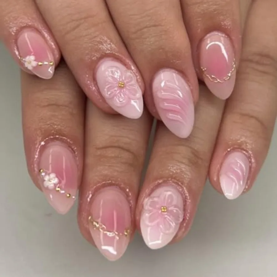 3D Flower Press On Nails Short Almond Pink White Ombre Gold Line Designs, Acrylic Reusable Fake Nails with Adhesive Tabs Glue,
3D Flower Press On Nails Short Almond Pink White Ombre Gold Line Designs, Acrylic Reusable Fake Nails with Adhesive Tabs Glue,