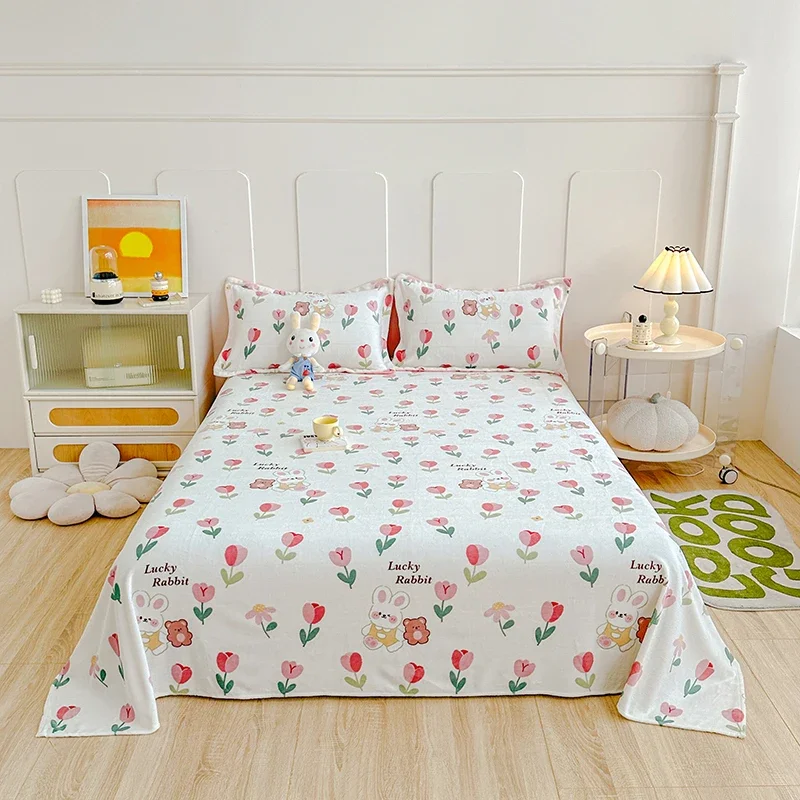 Tulip and Rabbit Printing Bed Flat Sheet with 2 Pillowcases Milk Velvet Warm Bedding Set Cute Floral Top Sheets for Kids Teens
Tulip and Rabbit Printing Bed Flat Sheet with 2 Pillowcases Milk Velvet Warm Bedding Set Cute Floral Top Sheets for Kids Teens