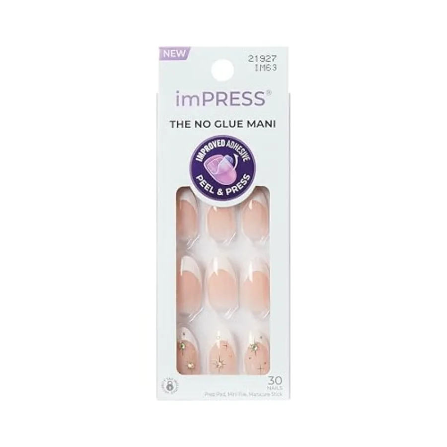 Impress No Glue Mani Press On Nails, Design, 'Star player', White, Medium Size, Almond Shape, Includes 30 Nails, Prep Pad, Inst
Impress No Glue Mani Press On Nails, Design, 'Star player', White, Medium Size, Almond Shape, Includes 30 Nails, Prep Pad, Inst