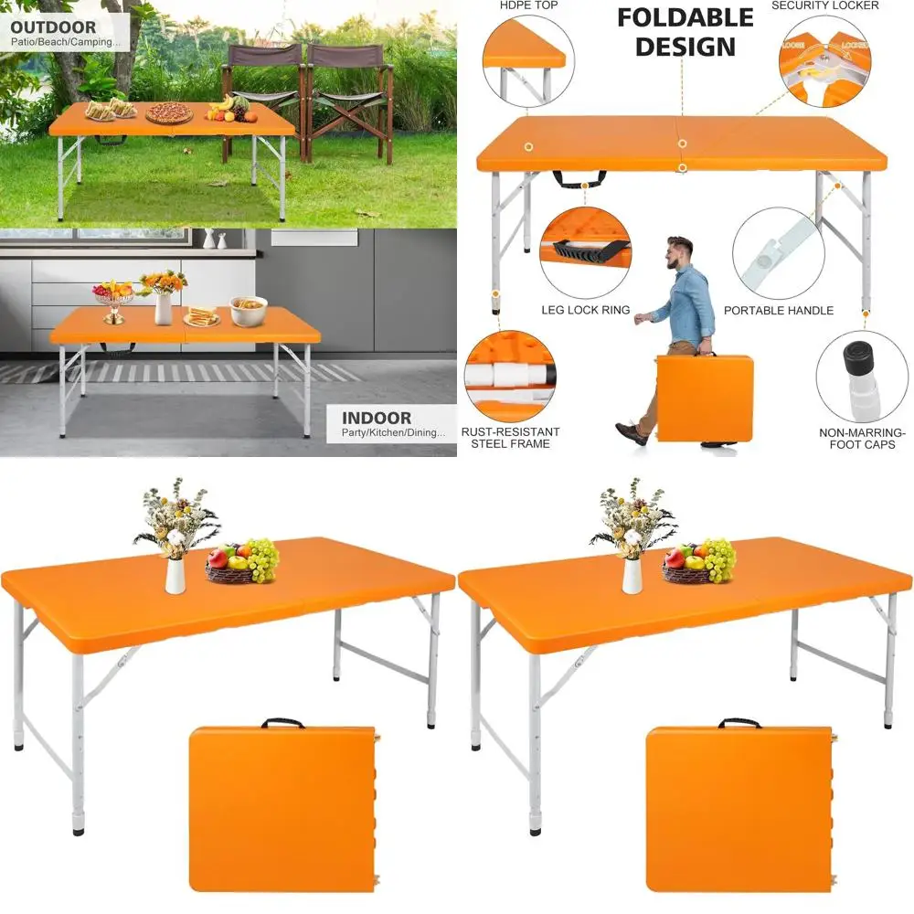 Adjustable Height 4-Foot Plastic Folding Table, Heavy-Duty Half-Fold Design with Handle, Compact Utility Table for Outdoor Event
Adjustable Height 4-Foot Plastic Folding Table, Heavy-Duty Half-Fold Design with Handle, Compact Utility Table for Outdoor Event