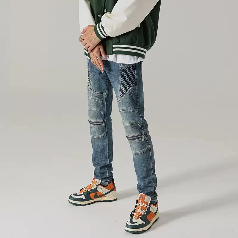 Street Fashion Men Jeans Retro Blue Slim Fit Elastic Spliced Biker Jeans Homme Patch Designer Hip Hop Pants Men Punk Trousers
Street Fashion Men Jeans Retro Blue Slim Fit Elastic Spliced Biker Jeans Homme Patch Designer Hip Hop Pants Men Punk Trousers