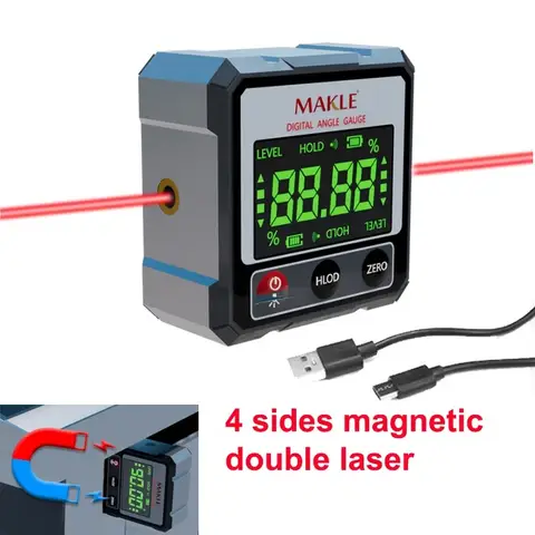 2-side Laser Digital Protractor Inclinometer Laser Level Ruler Inclinometer Magnetic Base Goniometer Magnet Angle Finder
