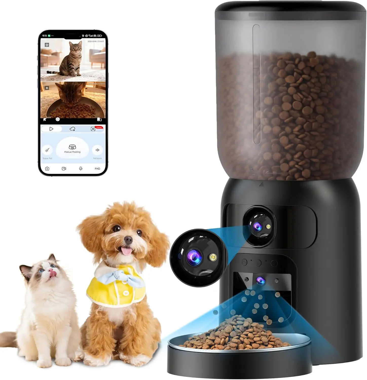 5G WiFi Auto Cat Feeder with Dual Camera, 5L Dog Food Container, 2K HD Video & Laser Toy, Gift for Dad Mom
5G WiFi Auto Cat Feeder with Dual Camera, 5L Dog Food Container, 2K HD Video & Laser Toy, Gift for Dad Mom