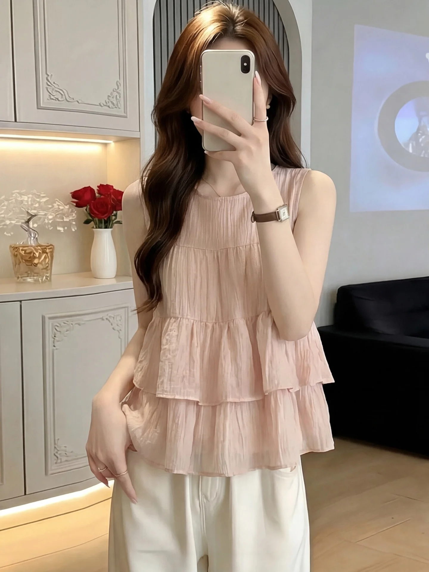 French Style Loose Chiffon Blouse Women's Summer Sweet Young Doll Shirt Sleeveless Lace Trim Breathable Thin Casual Top
French Style Loose Chiffon Blouse Women's Summer Sweet Young Doll Shirt Sleeveless Lace Trim Breathable Thin Casual Top