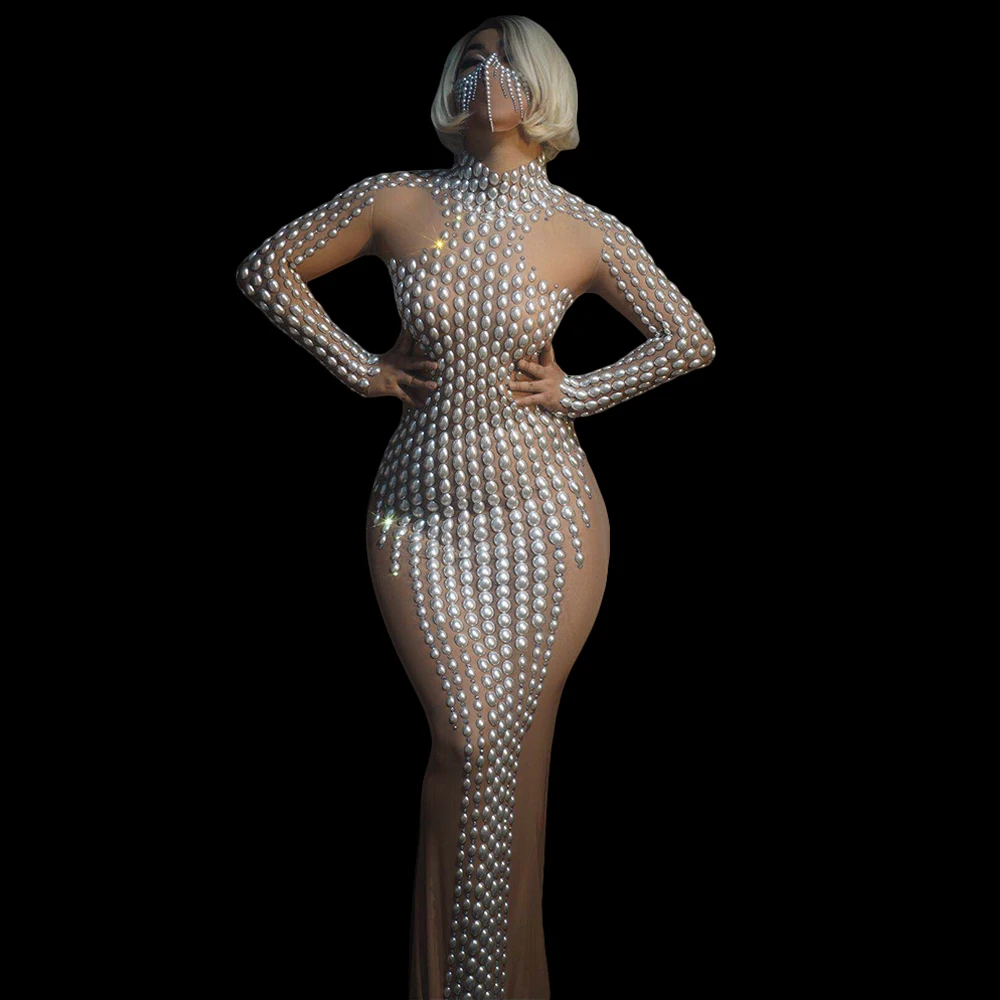 Birthday Celebrate Dress Transparent Outfit Fashion Rhinestones Pearls Mesh Dresses for Women Women Singer Dance Stage Costumes
Birthday Celebrate Dress Transparent Outfit Fashion Rhinestones Pearls Mesh Dresses for Women Women Singer Dance Stage Costumes