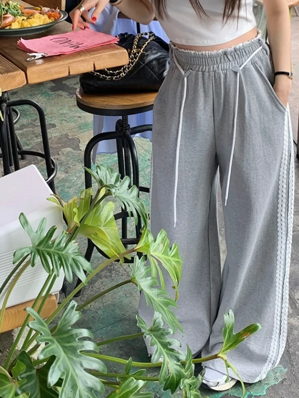 Spring New Women's Casual Pants Faionable Lace Wide Leg Elastic Waist Side Blend Trendy High Waist Long Straight Korean Sle
Spring New Women's Casual Pants Faionable Lace Wide Leg Elastic Waist Side Blend Trendy High Waist Long Straight Korean Sle