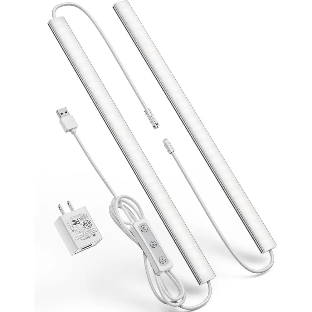 2-Piece 12 Dimmable LED Under Cabinet Lights, Linkable USB, Cold White 6000K for Kitchen, Counter, Closet, Desk, and Workbench
2-Piece 12 Dimmable LED Under Cabinet Lights, Linkable USB, Cold White 6000K for Kitchen, Counter, Closet, Desk, and Workbench