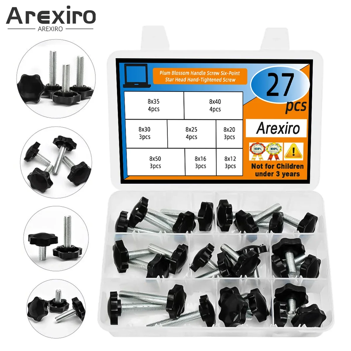 27Pcs M8 Carbon Steel Black Plastic Replacement Star Shaped Hand Knob with Steel Strip Fastening Screw M8x12/16/20/25/30/35/50mm
27Pcs M8 Carbon Steel Black Plastic Replacement Star Shaped Hand Knob with Steel Strip Fastening Screw M8x12/16/20/25/30/35/50mm