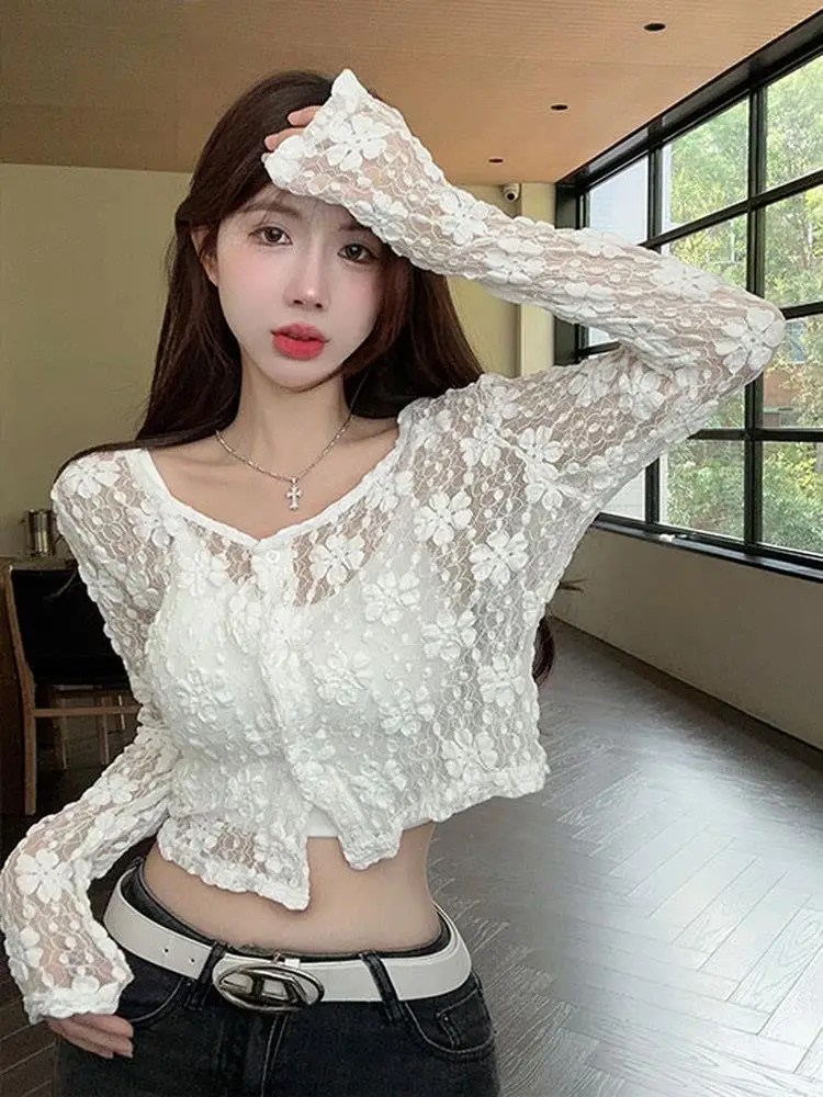 White Lace Sun Protection Shirt Short Sleeve Long Sleeve Women's Fashionable Summer Top Transparent Hollow out Cardigan
White Lace Sun Protection Shirt Short Sleeve Long Sleeve Women's Fashionable Summer Top Transparent Hollow out Cardigan