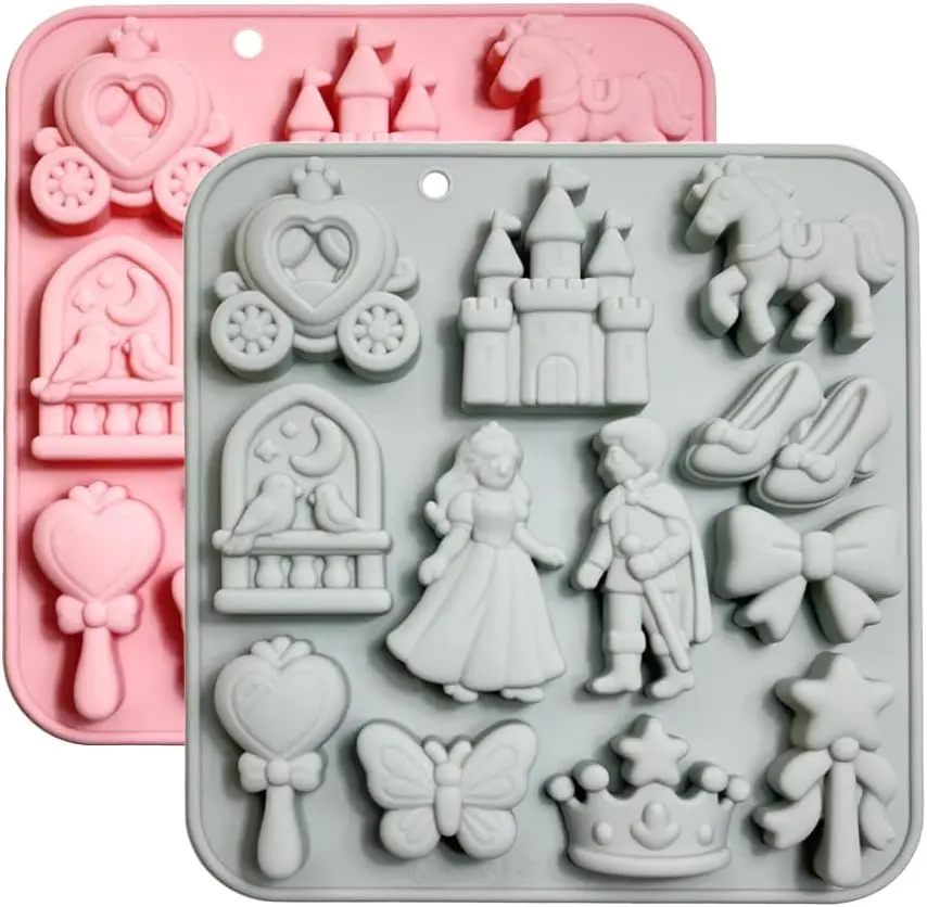 Silicone Chocolate Mold 12-Cavity Castle Princess Prince Crystal Shoes Carriage Crown Bow Silicone Molds for Cake Decorating
Silicone Chocolate Mold 12-Cavity Castle Princess Prince Crystal Shoes Carriage Crown Bow Silicone Molds for Cake Decorating