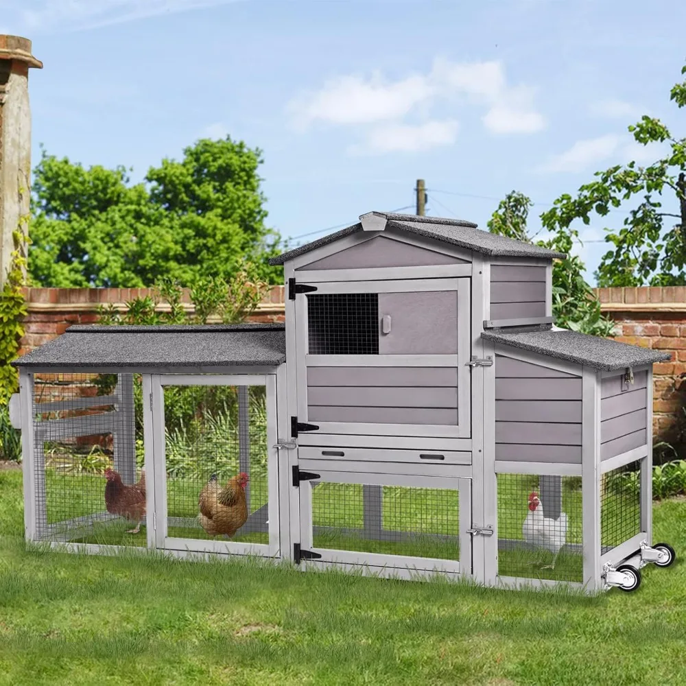 Chicken Coop 80in Mobile Chicken House with Run Portable Wooden Poultry Cage with Nesting Box Rabbit Hutch on Wheels,Movable
Chicken Coop 80in Mobile Chicken House with Run Portable Wooden Poultry Cage with Nesting Box Rabbit Hutch on Wheels,Movable