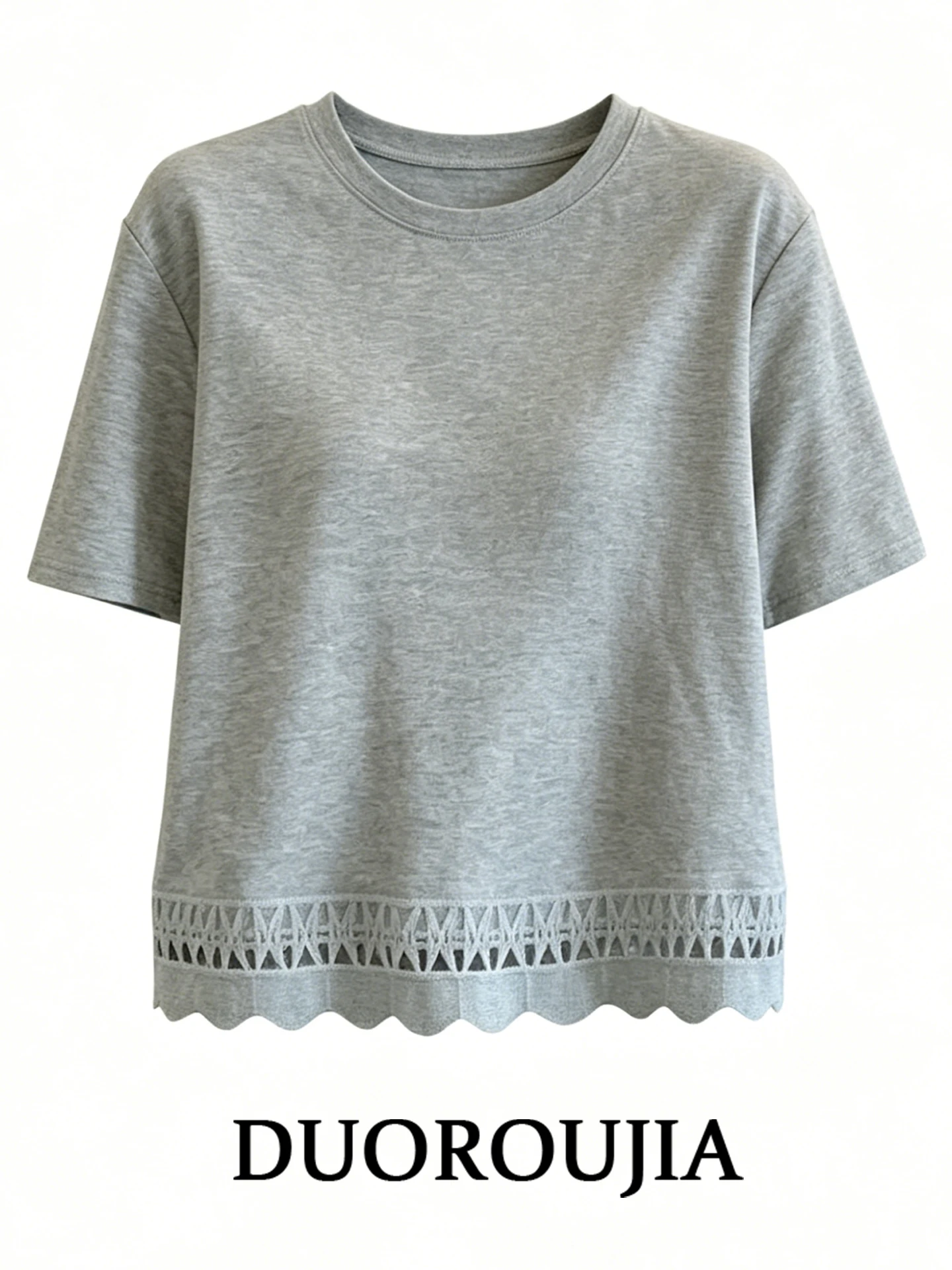 Loose Lace Splice Casual Short Sleeve T-Shirt Women plus Size Gray Summer Comfortable Breathable Fashion Artistic Style Top
Loose Lace Splice Casual Short Sleeve T-Shirt Women plus Size Gray Summer Comfortable Breathable Fashion Artistic Style Top