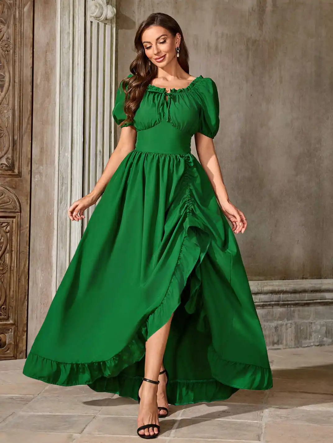 Boho Green Puff Sleeve Ruffle High Low Maxi Dress Tie Front Beach Vacation Dress
Boho Green Puff Sleeve Ruffle High Low Maxi Dress Tie Front Beach Vacation Dress