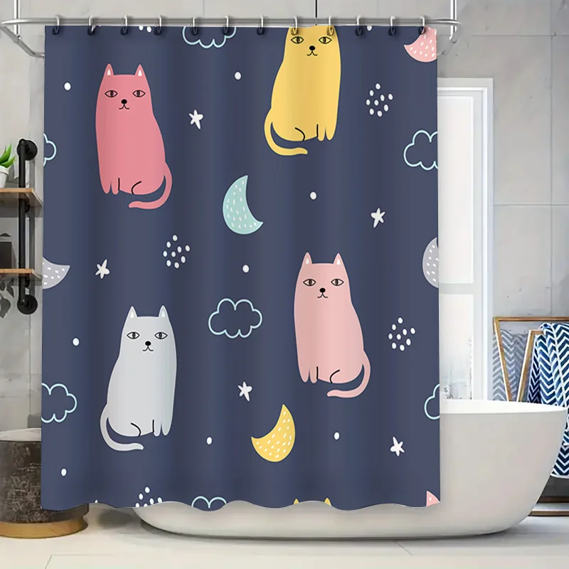 Whimsical Cat Shower Curtain Pink White Cats Moonlight Print Bathroom Decoration Waterproof Fabric Blue Background Home Decor 72
Whimsical Cat Shower Curtain Pink White Cats Moonlight Print Bathroom Decoration Waterproof Fabric Blue Background Home Decor 72