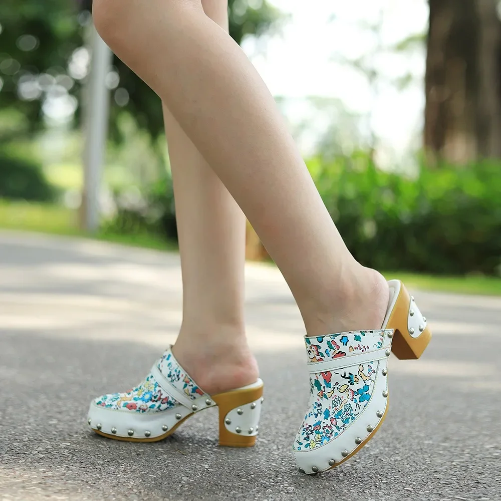 Birkuir White Flowers Thick Heel Slippers Women Closed Toe 7.8cm High Heels Slides Bohemia Genuine Leather Slides Size 41 42
Birkuir White Flowers Thick Heel Slippers Women Closed Toe 7.8cm High Heels Slides Bohemia Genuine Leather Slides Size 41 42