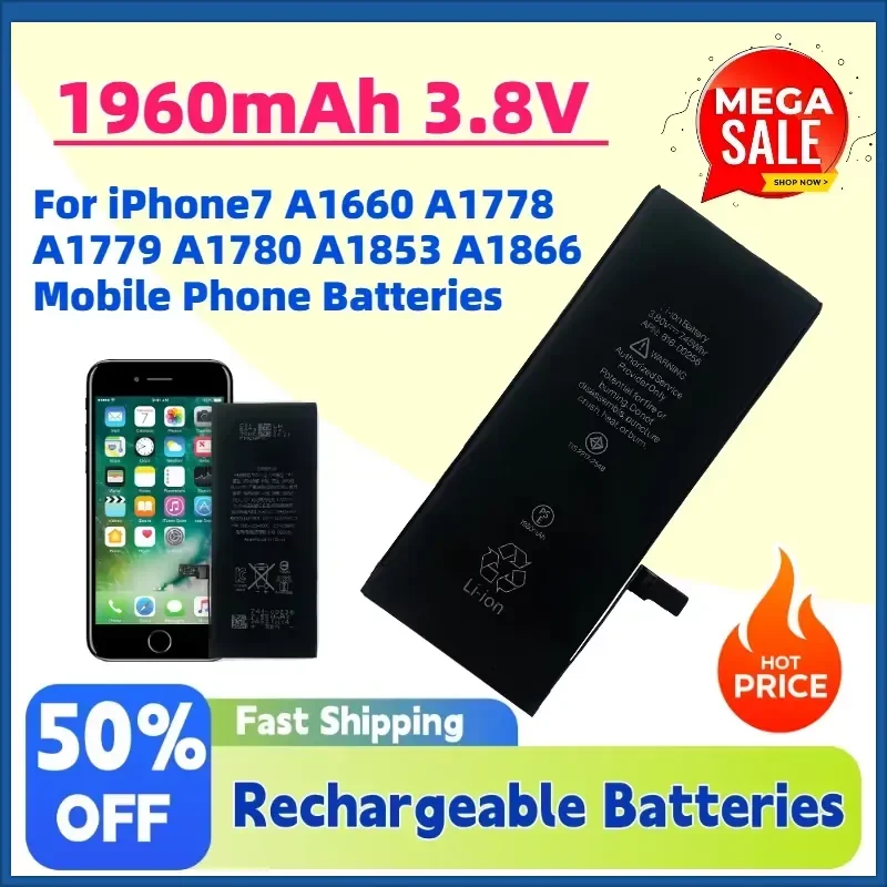 High-Quality Upgrade 1960mAh 3.8V Battery for iPhone7 A1660 A1778 A1779 A1780 A1853 A1866 Mobile Phone Batteries
High-Quality Upgrade 1960mAh 3.8V Battery for iPhone7 A1660 A1778 A1779 A1780 A1853 A1866 Mobile Phone Batteries