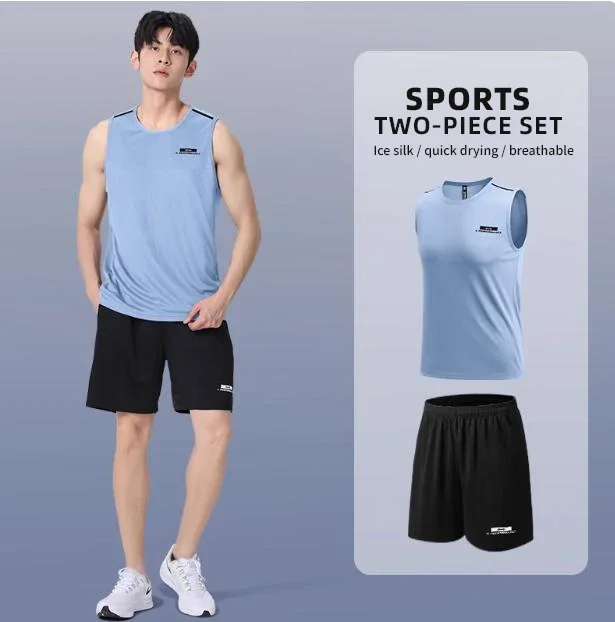 Men's fitness clothes, ice silk quick-drying vest, sportswear set, sleeveless T-shirt, shorts, running, basketball training
Men's fitness clothes, ice silk quick-drying vest, sportswear set, sleeveless T-shirt, shorts, running, basketball training
