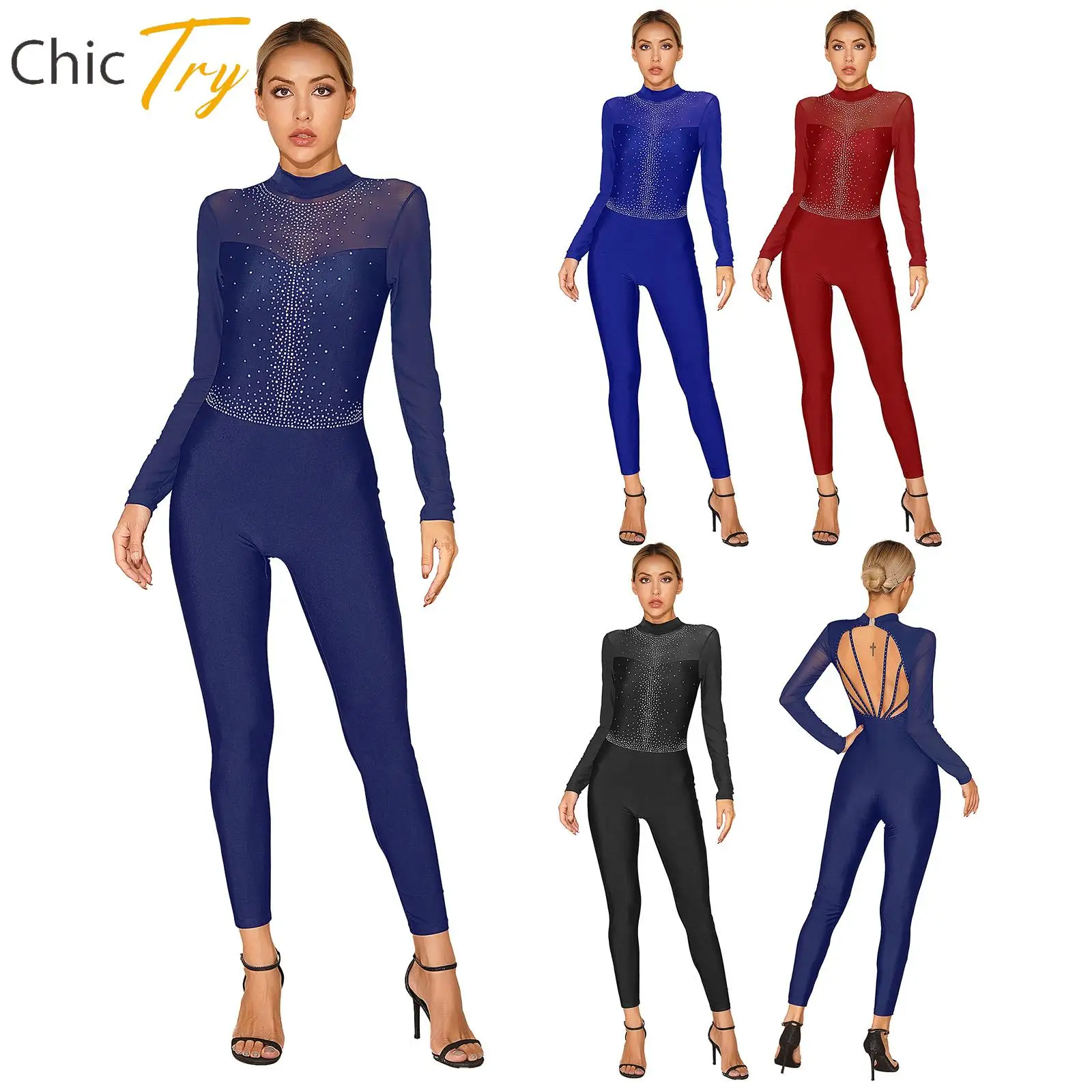 Womens Figure Skating Gymnastics Dance Performance Costume Glittery Rhinestone Jumpsuit Mesh Long Sleeve Open Back Bodysuit
Womens Figure Skating Gymnastics Dance Performance Costume Glittery Rhinestone Jumpsuit Mesh Long Sleeve Open Back Bodysuit