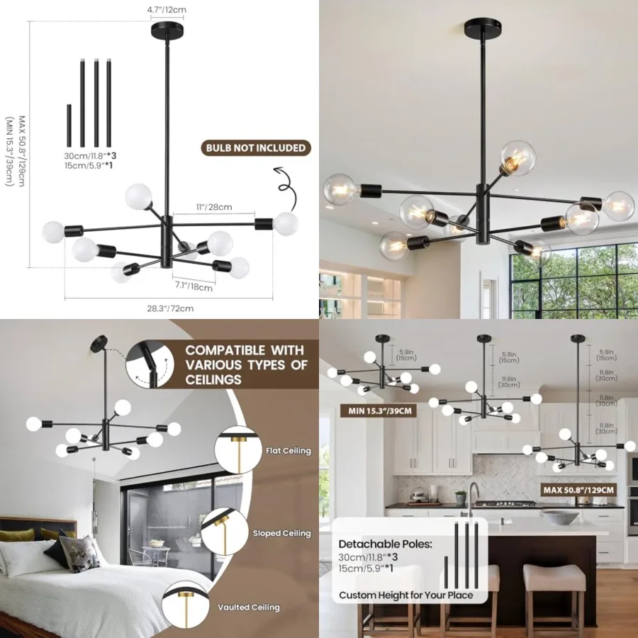 Modern Chandelier Sputnik Ceiling Light Fixture Chandelier for Bedroom Living Room Height Adjustable Dining Room Farmhouse Chan
Modern Chandelier Sputnik Ceiling Light Fixture Chandelier for Bedroom Living Room Height Adjustable Dining Room Farmhouse Chan