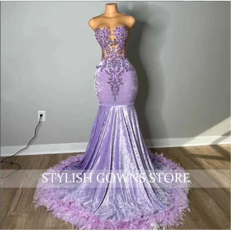 Lilac Purple Velvet Mermaid Prom Dress Luxury Crystal Beaded Sheer Black Girl Birthday Party Customized vestido de gala
Lilac Purple Velvet Mermaid Prom Dress Luxury Crystal Beaded Sheer Black Girl Birthday Party Customized vestido de gala