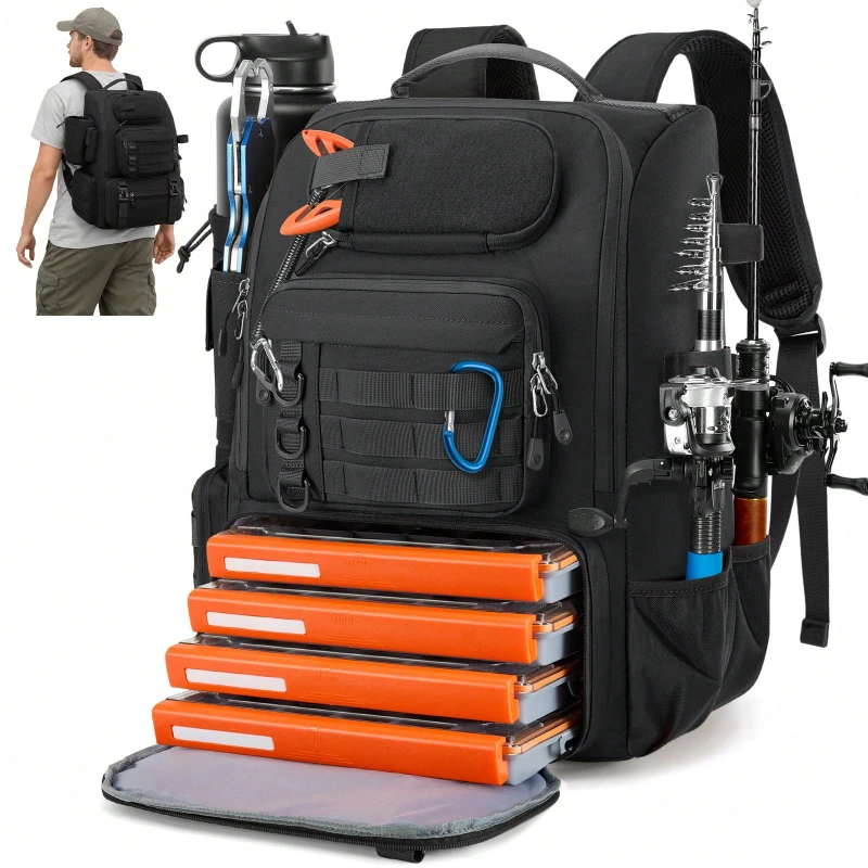 Fishing Backpack 40L with Rod Holders Cooler Water Resistant Tackle Bag with Rain Cover for Fishing Gear
Fishing Backpack 40L with Rod Holders Cooler Water Resistant Tackle Bag with Rain Cover for Fishing Gear