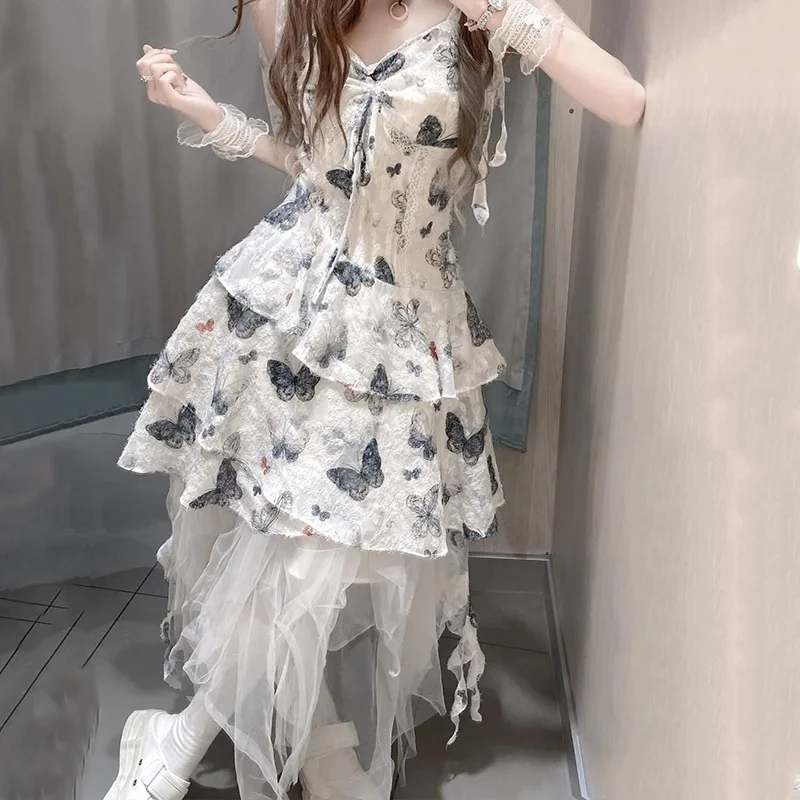 Chic Butterfly Print Camis Dress Lace Up Women Summer Irregular Mesh Skirt Korean Fashion Harajuku Chic Vestidos Female Set New
Chic Butterfly Print Camis Dress Lace Up Women Summer Irregular Mesh Skirt Korean Fashion Harajuku Chic Vestidos Female Set New