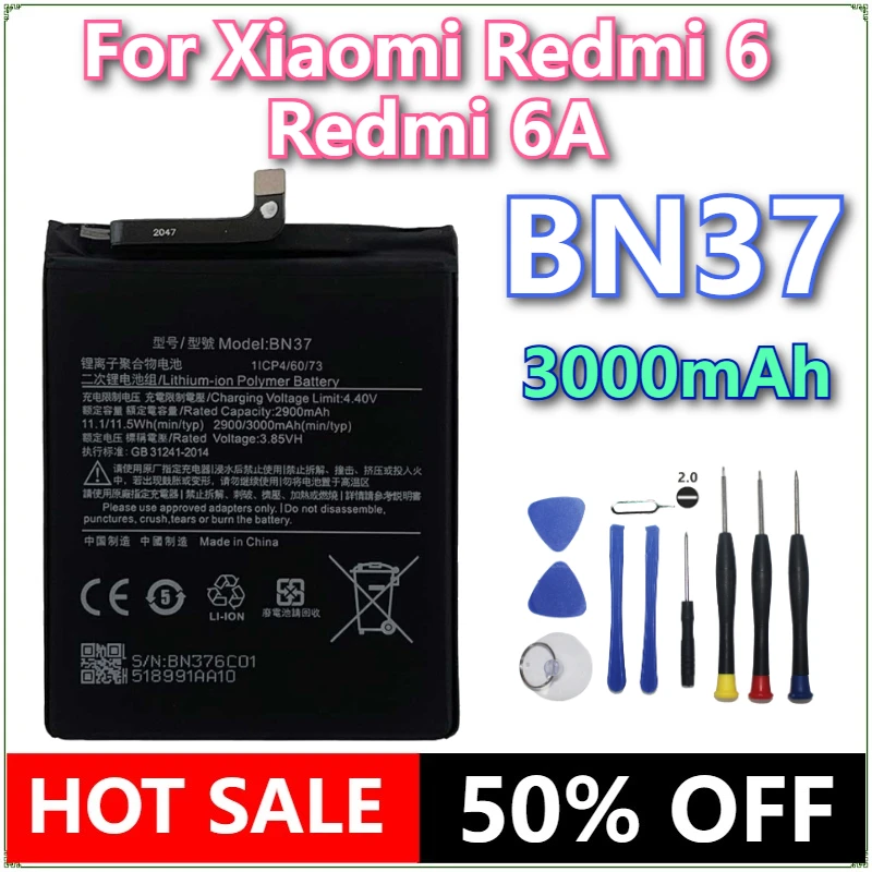 Brand New BN37 3000mAh Mobile Phone Battery For Xiaomi Redmi 6 Redmi6 Redmi 6A BN37 Phone Replacement Batteries +Tools
Brand New BN37 3000mAh Mobile Phone Battery For Xiaomi Redmi 6 Redmi6 Redmi 6A BN37 Phone Replacement Batteries +Tools
