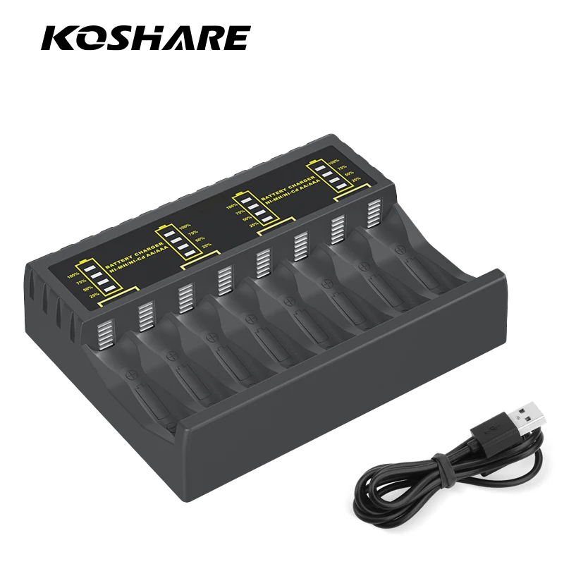 KOSHARE Type-C Input LED Smart Battery Charger For 1.2V AA AAA Ni-MH Rechargeable Batteries With 8 Slots Fast Charging Function
KOSHARE Type-C Input LED Smart Battery Charger For 1.2V AA AAA Ni-MH Rechargeable Batteries With 8 Slots Fast Charging Function