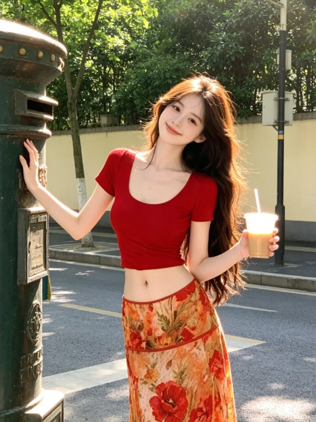 Sexy Red T-Shirt And Oil Painting Skirt Two-Piece Set Summer Fashion Elegant Style Women's Comfortable Breathable Clothing
Sexy Red T-Shirt And Oil Painting Skirt Two-Piece Set Summer Fashion Elegant Style Women's Comfortable Breathable Clothing